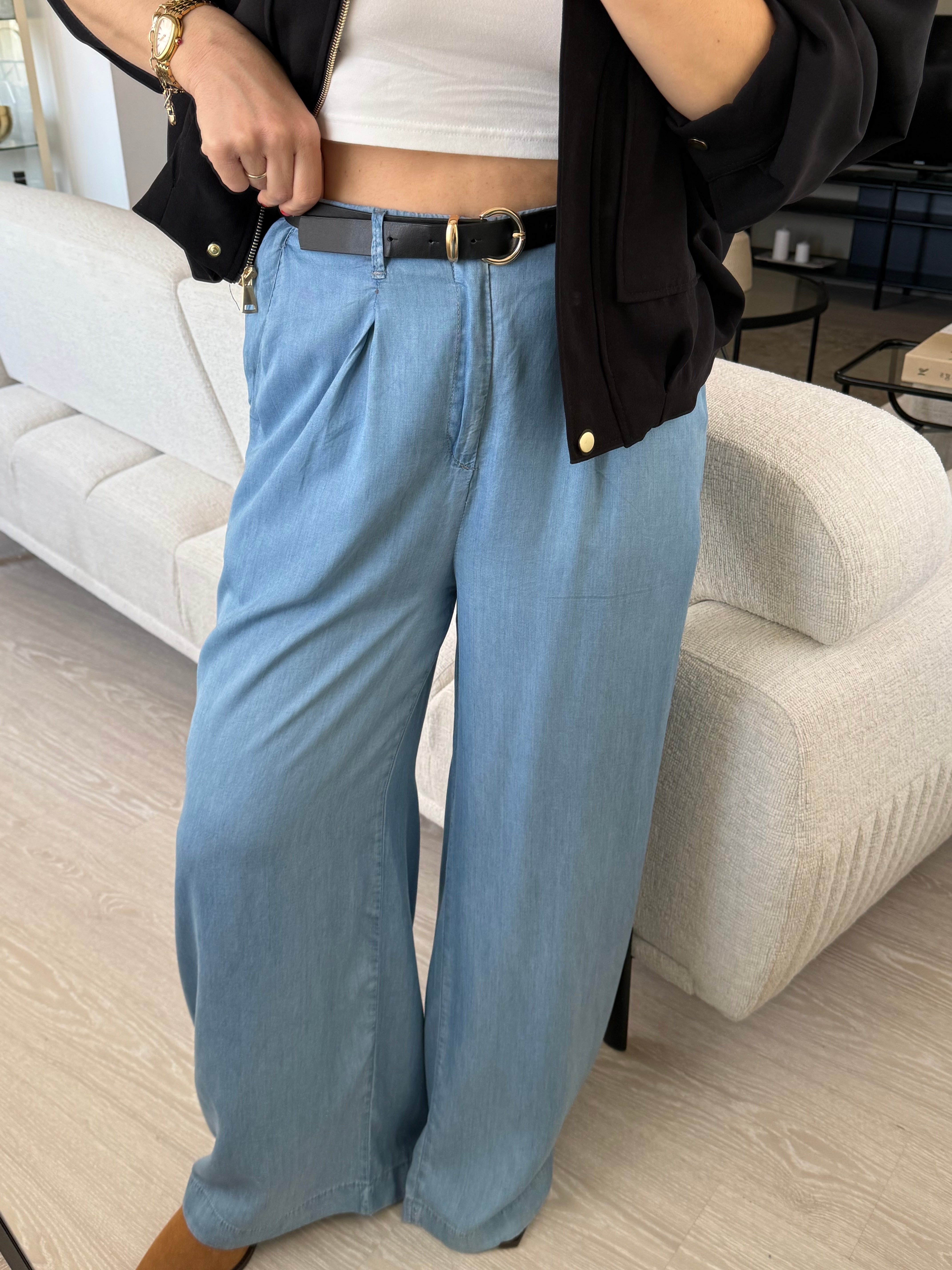 Tensel denim Kumaş Palazzo Pantolon 