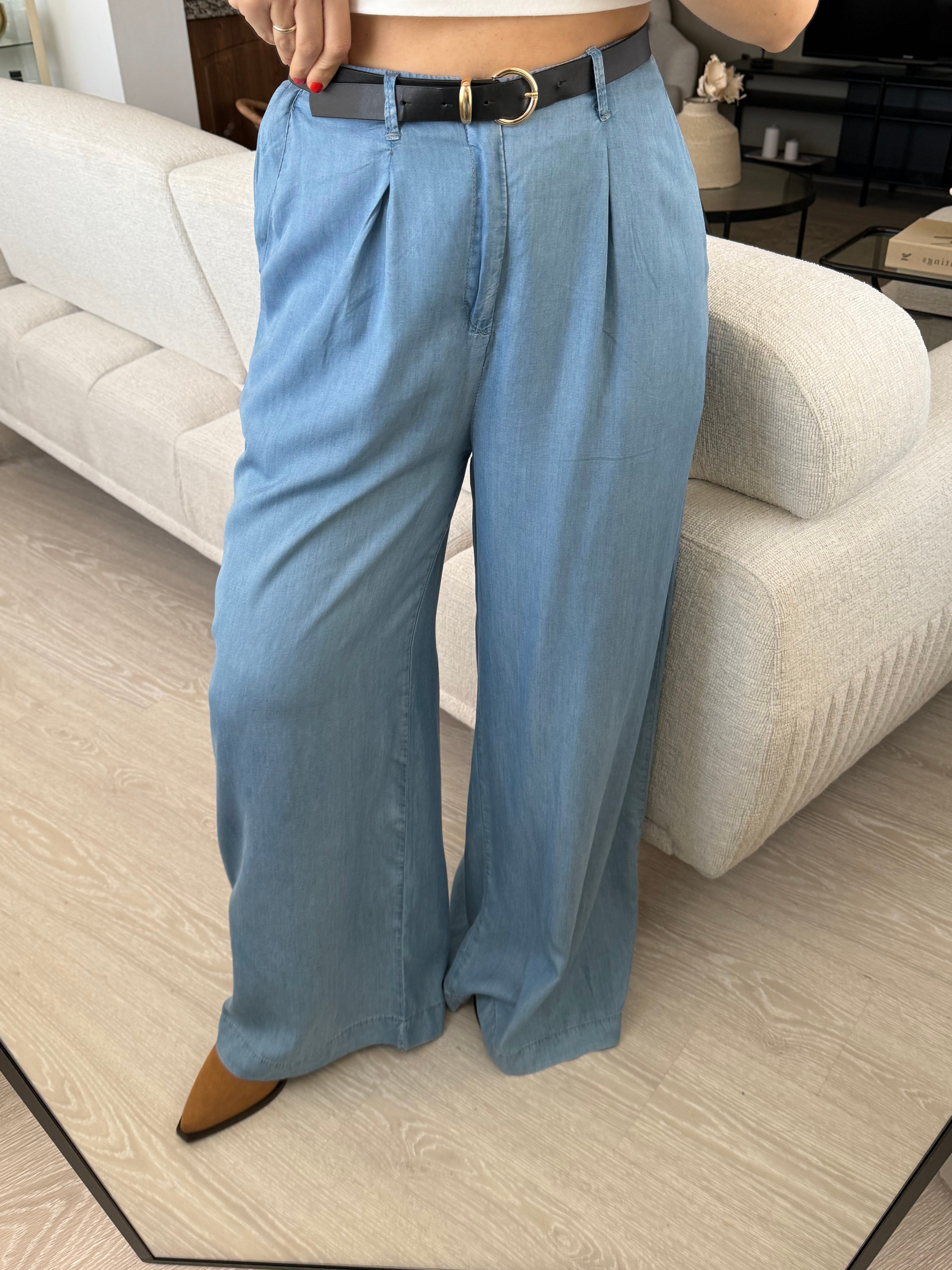 Tensel denim Kumaş Palazzo Pantolon 