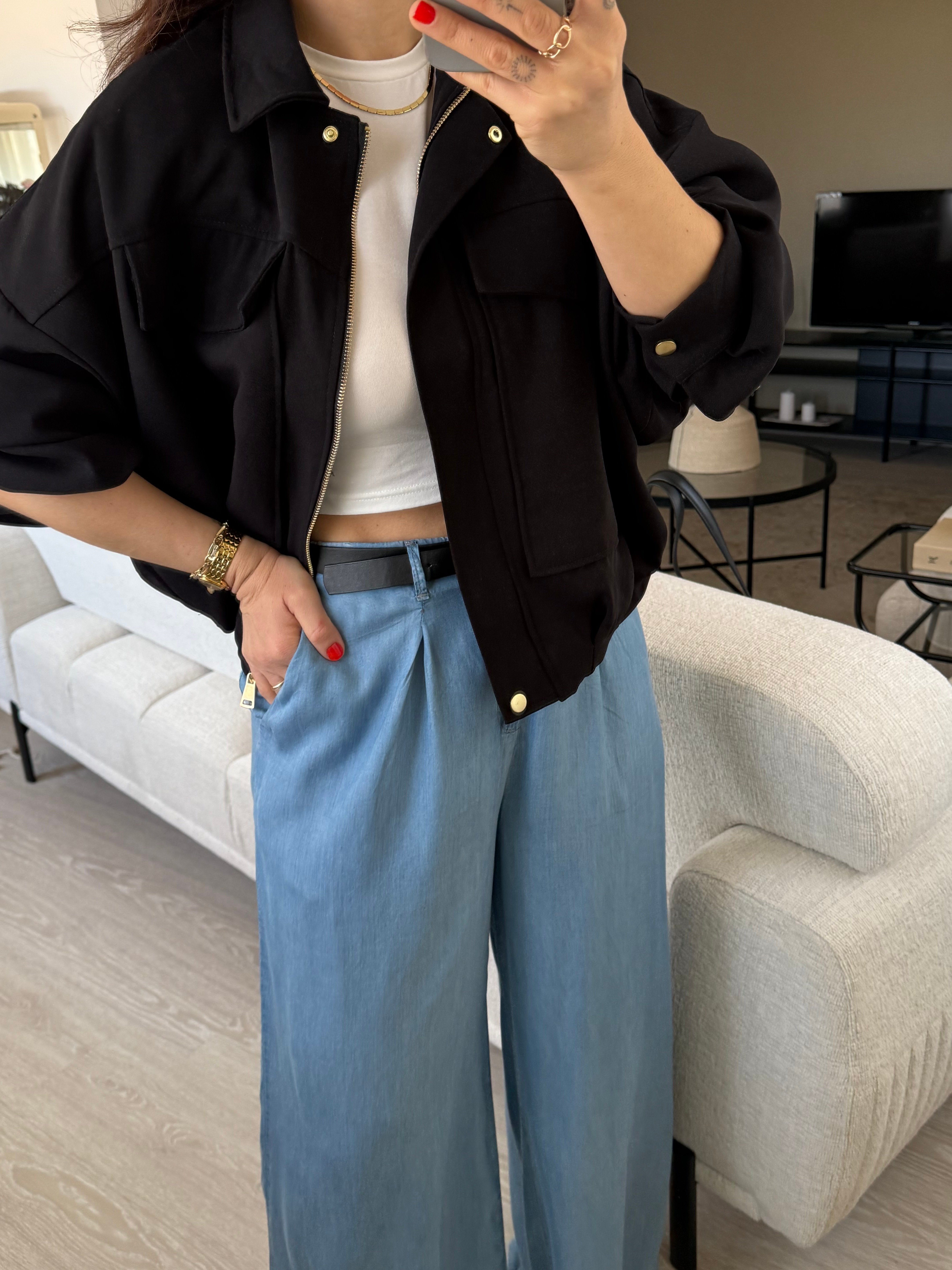 Tensel denim Kumaş Palazzo Pantolon 