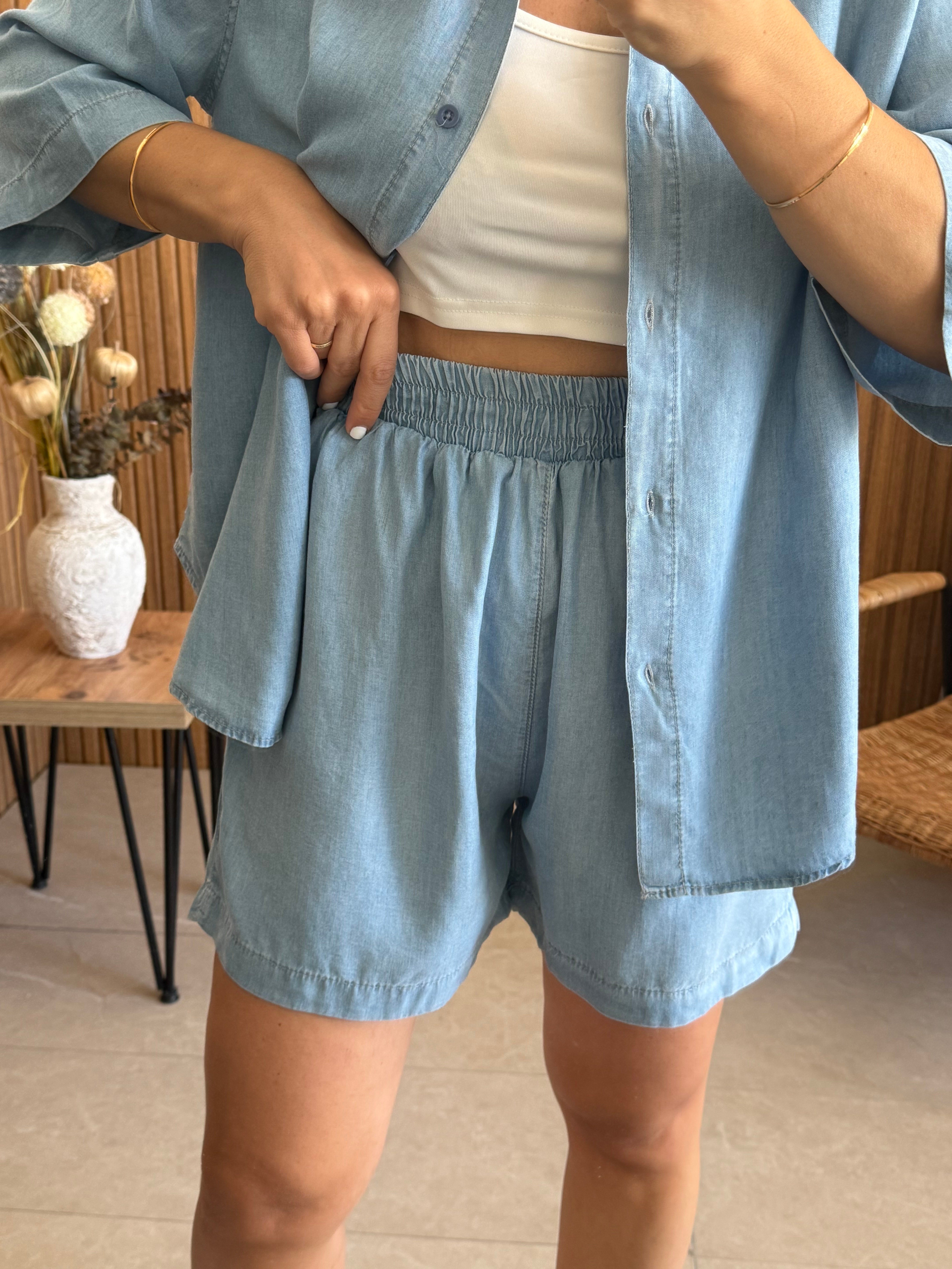 Tensel Denim Şortlu takım
