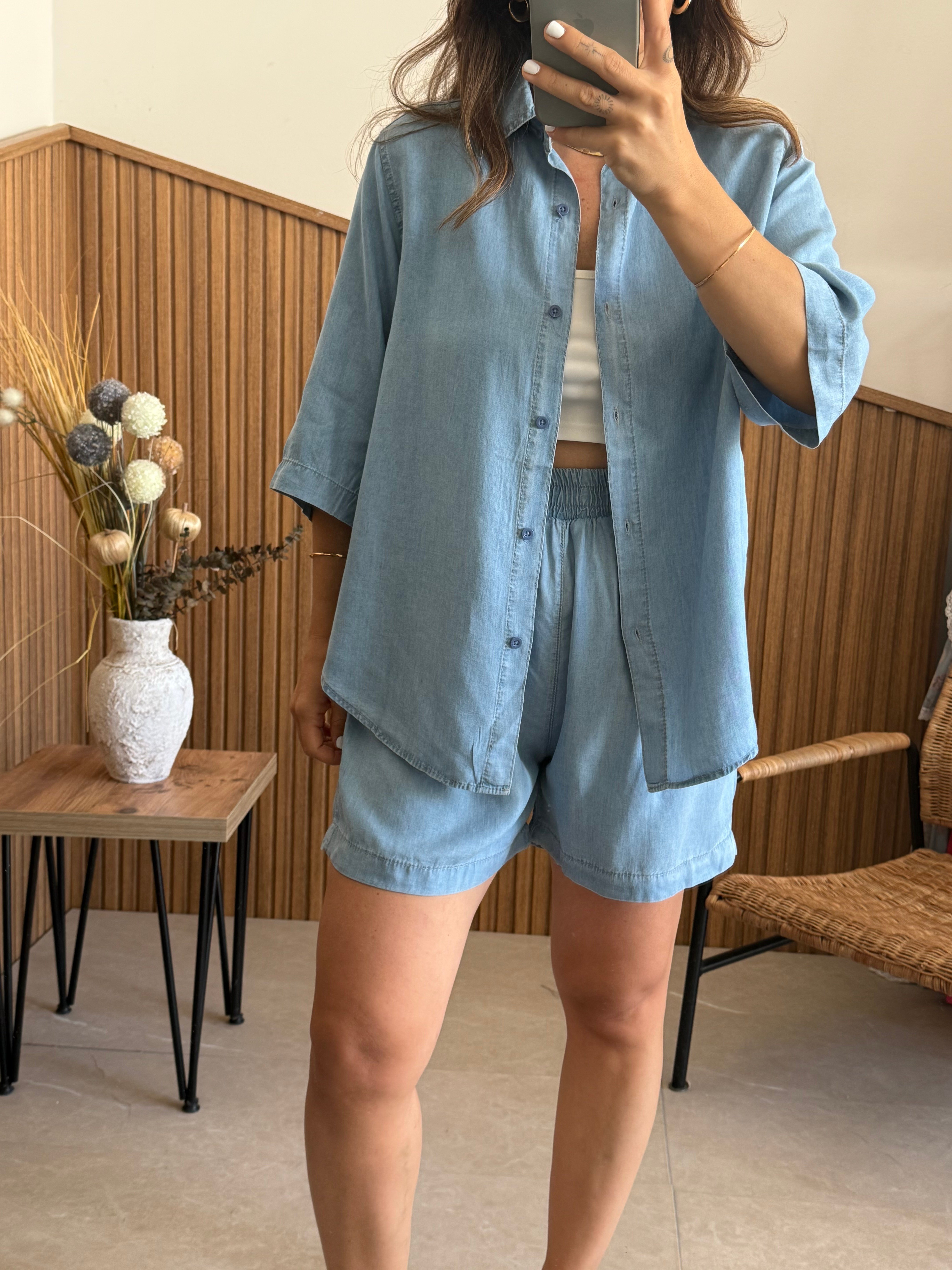 Tensel Denim Şortlu takım
