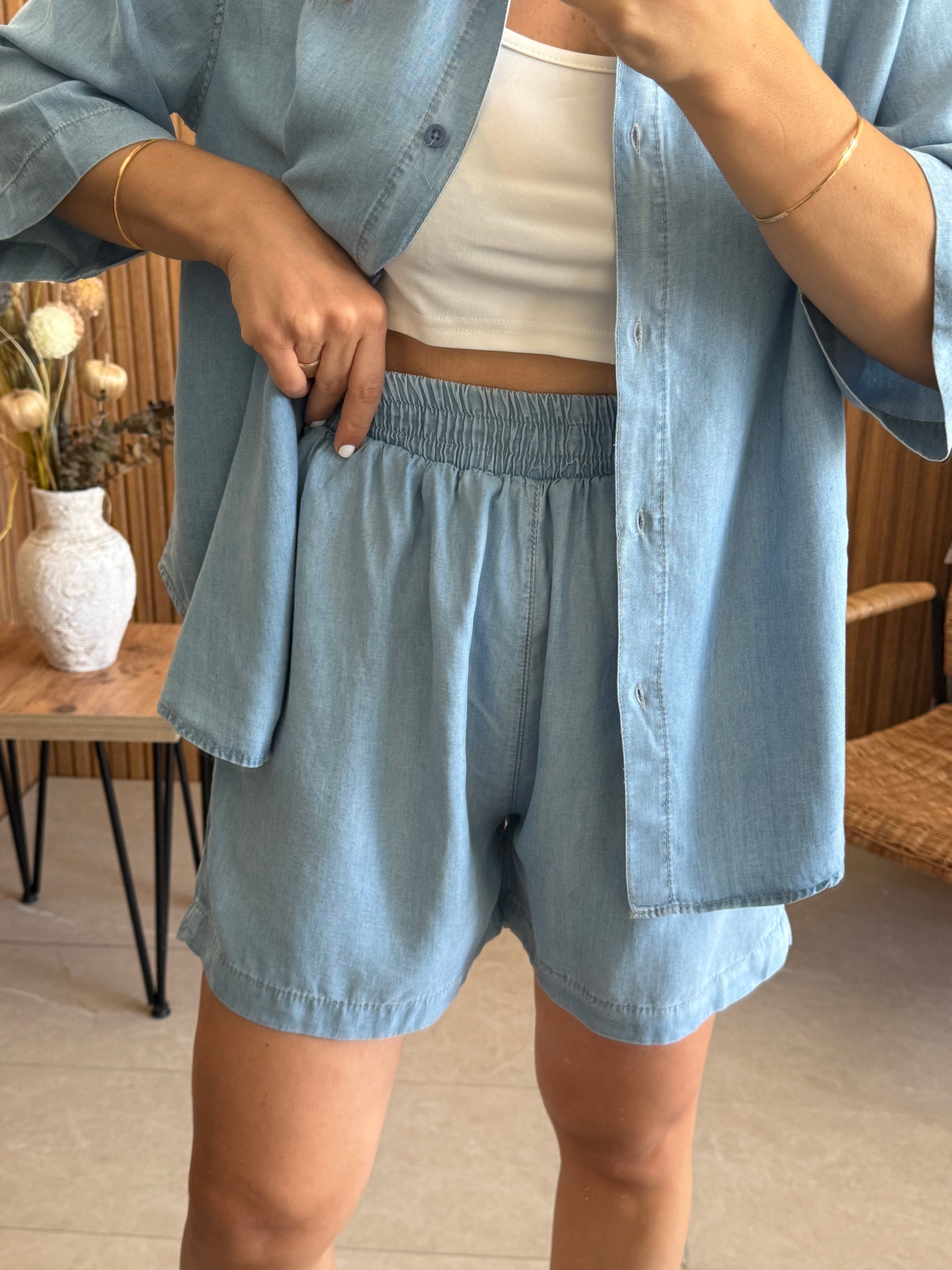 Tensel Denim Şortlu takım