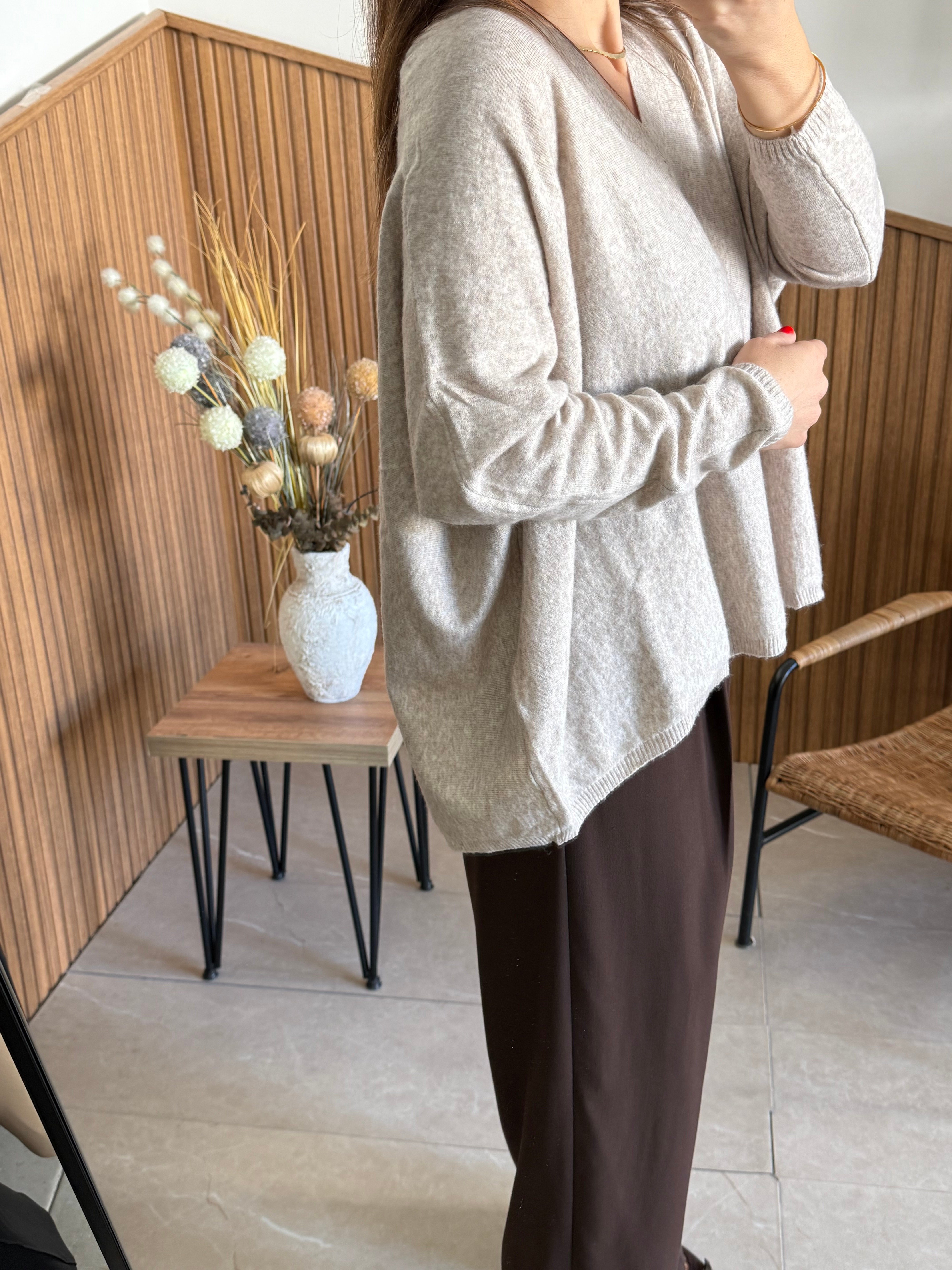 V yaka Oversize Premium Triko Kazak 