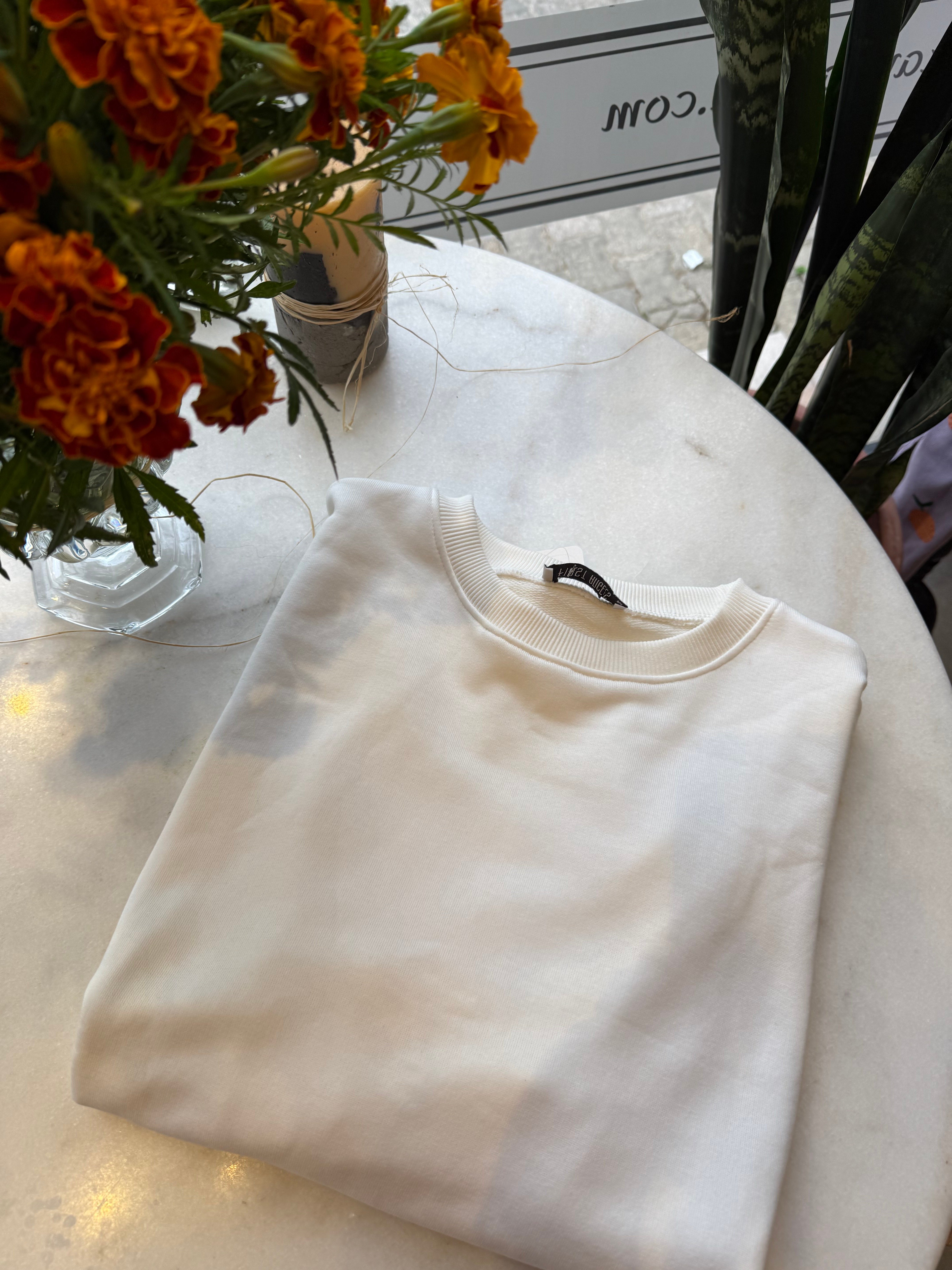 Yakası Ribanalı İki İplik Sweatshirt 