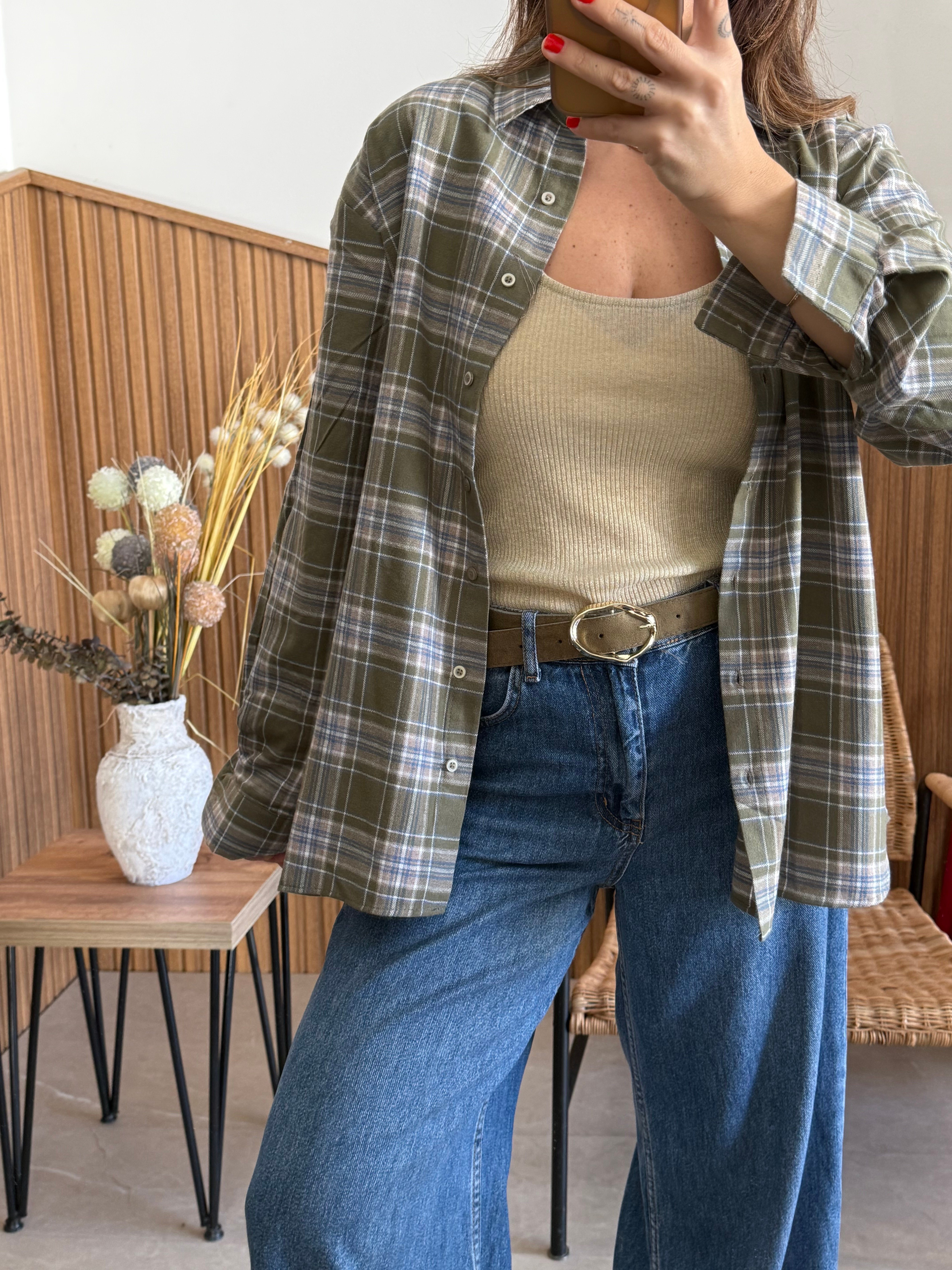 Yeşil Kareli Oversize Gömlek 