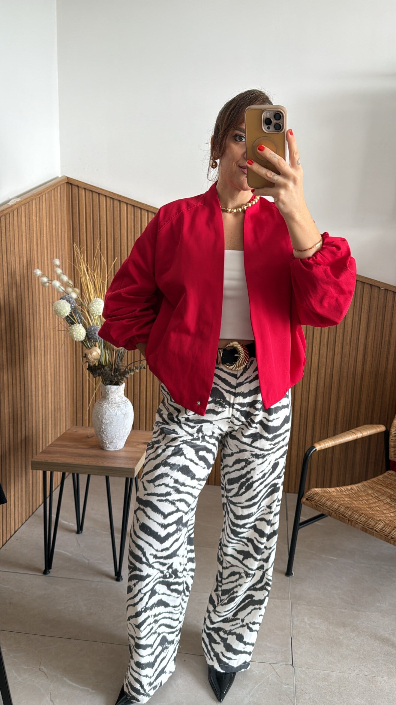 Zebra Desen Saten Palazzo Pantolon 