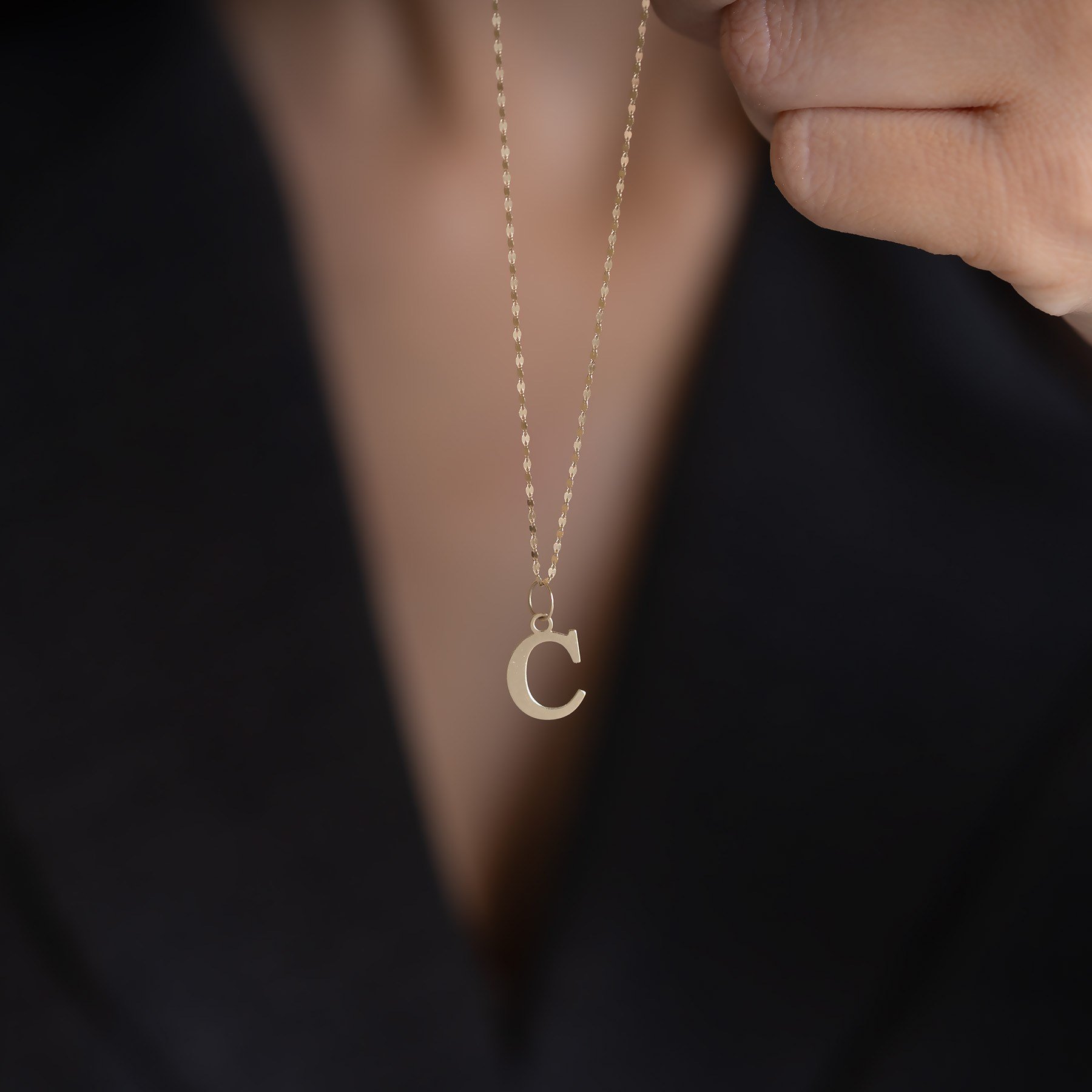 14 Ayar Altın C Harf Sade Kolye 13.5 mm