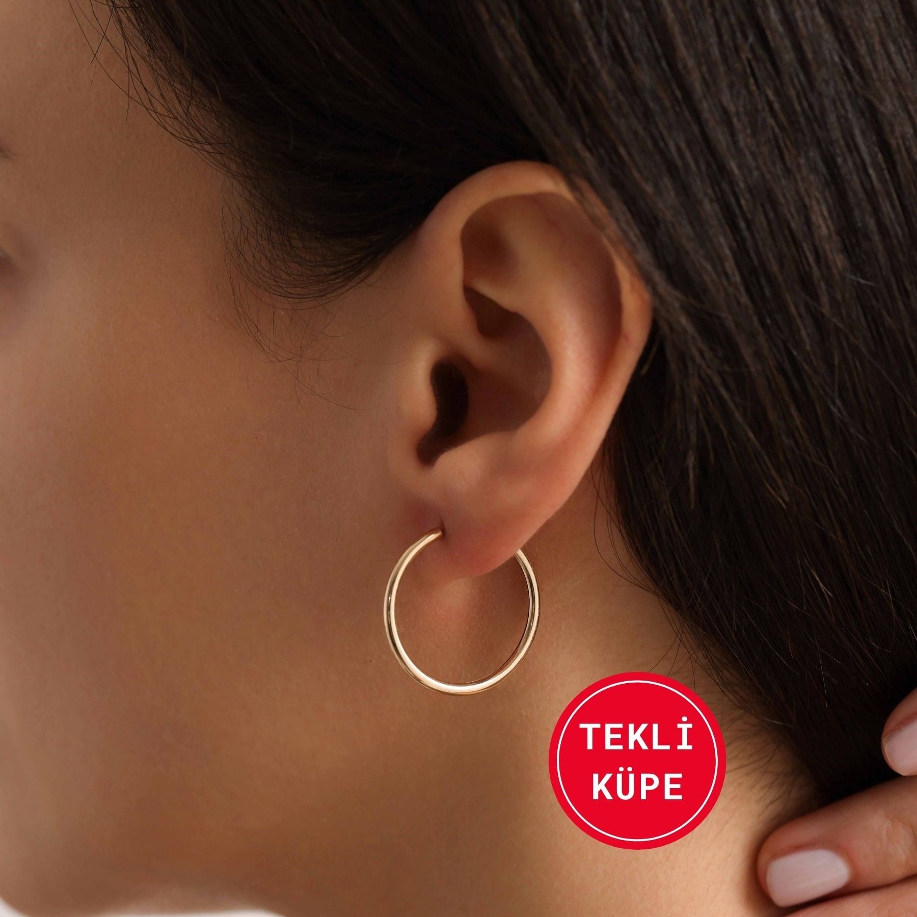 14 Ayar Altın Halka Tekli Küpe 2.2 cm