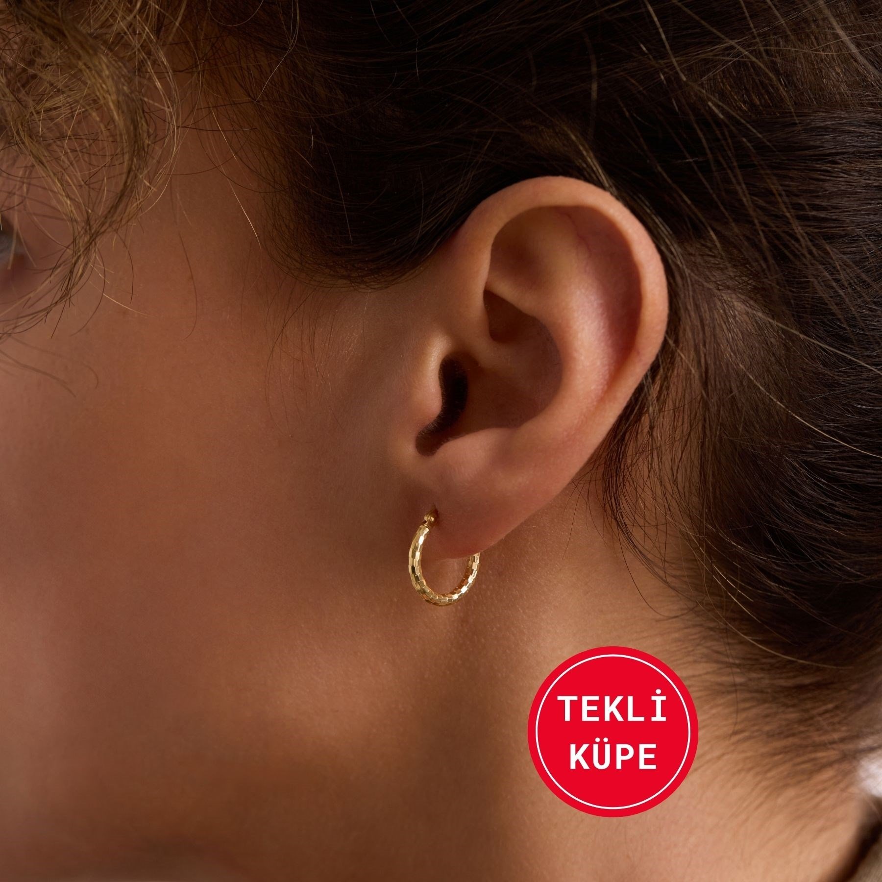 14 Ayar Altın İtalyan Parıltı Halka TEKLİ Küpe