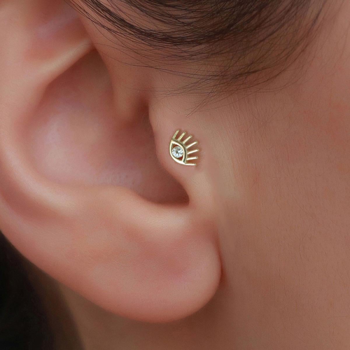 14 Ayar Altın Kirpik Göz Tragus Piercing