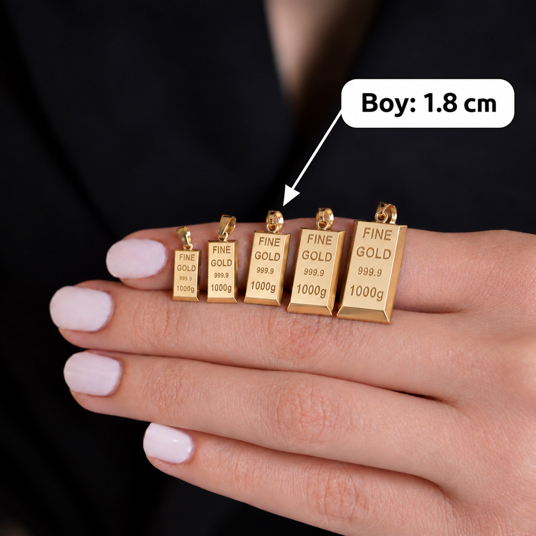 14 Ayar Altın Külçe Kolye Ucu 1,8 cm
