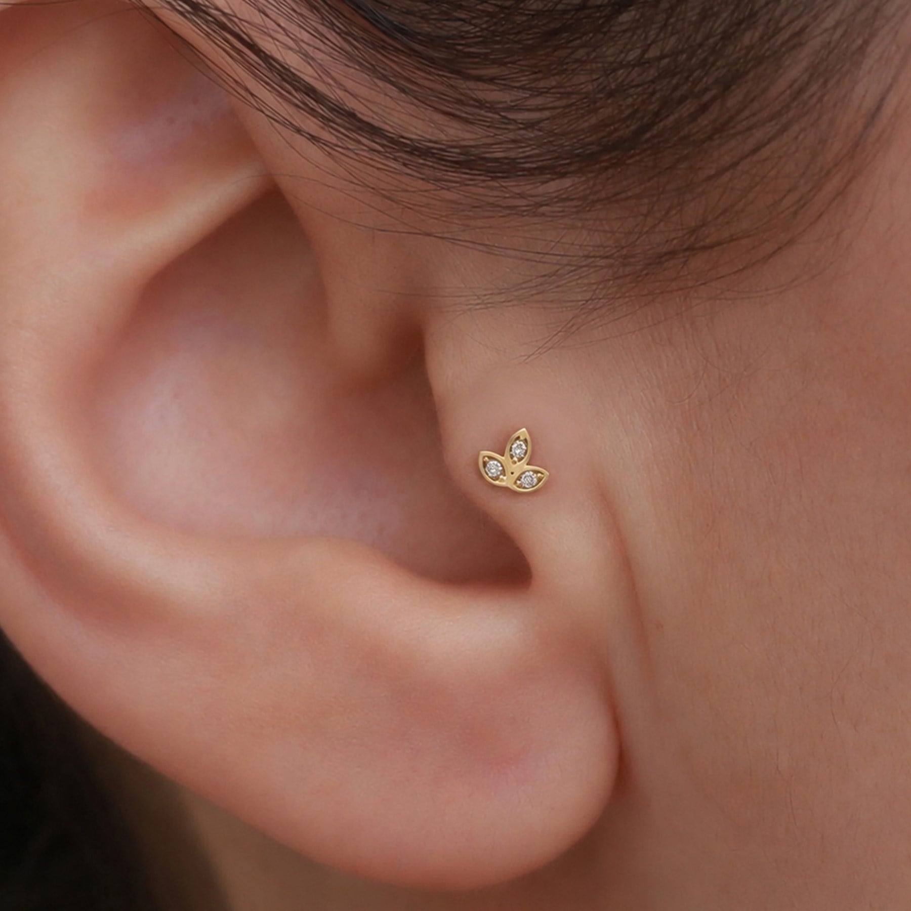 14 Ayar Altın Lotus Çiçeği Tragus