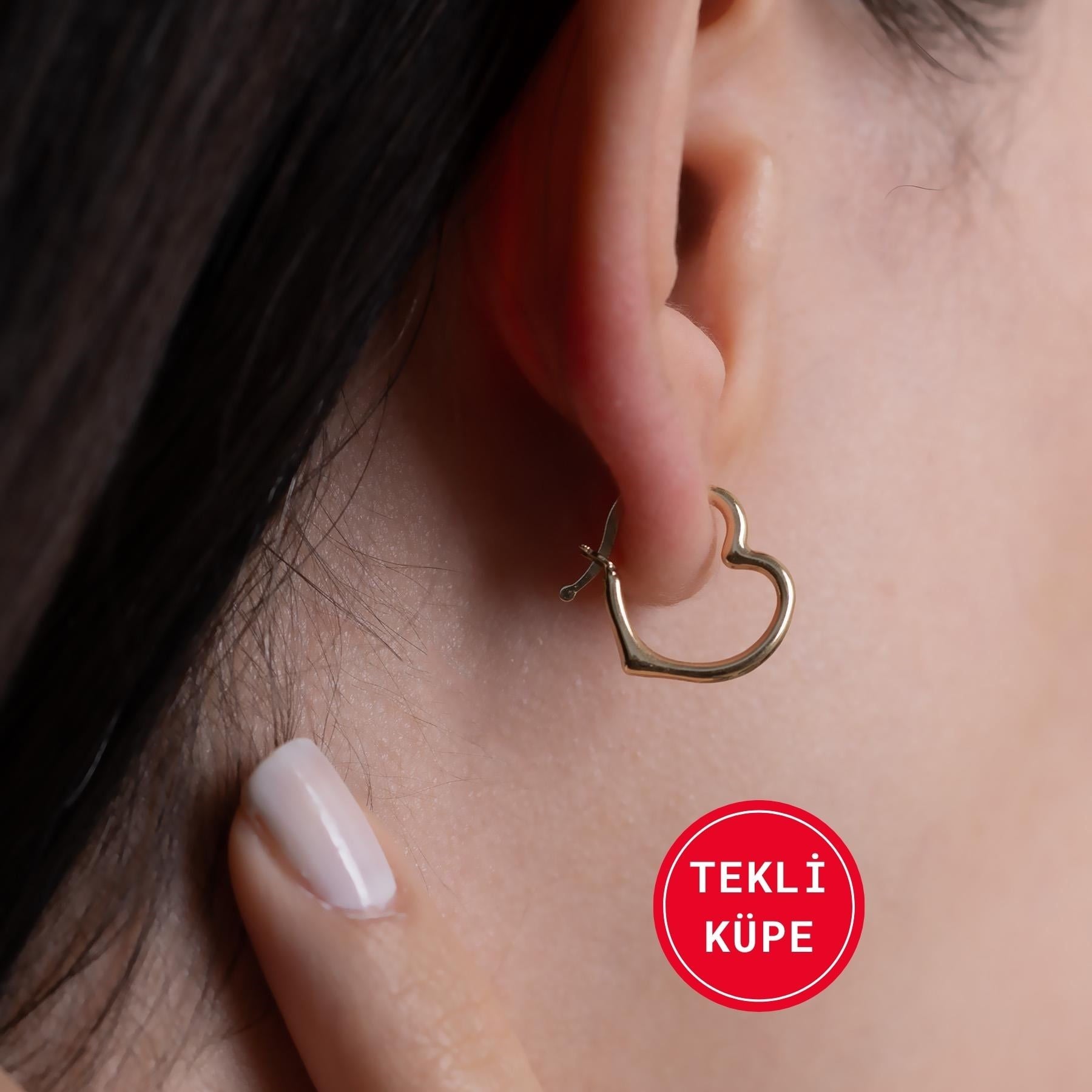 14 Ayar Altın Orta Boy Kalpli Tekli Küpe