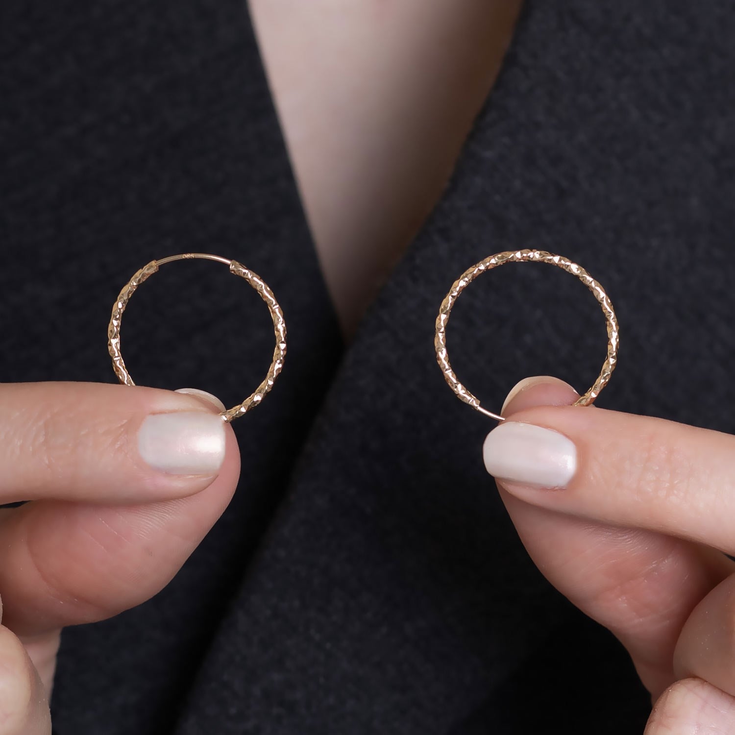 14 Ayar Altın Parıltı Halka Küpe 2,4 cm