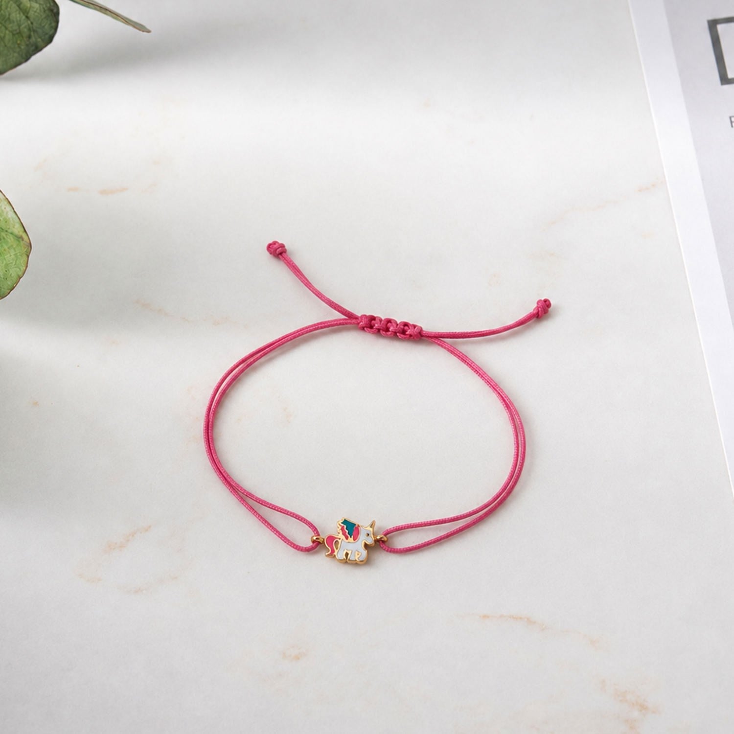 14 Ayar Altın Pembe İpli Unicorn Figürlü Kız Çocuğu Bilekliği