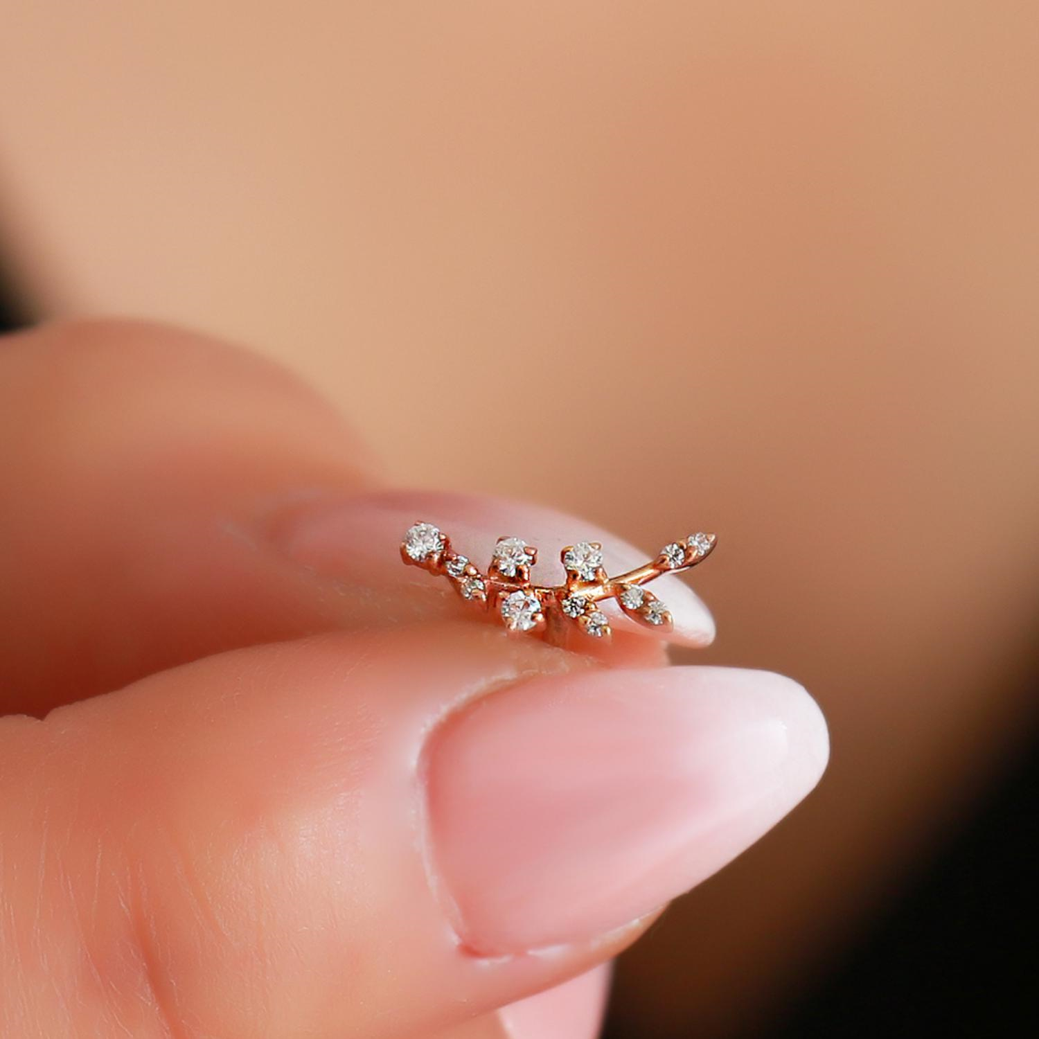 14 Ayar Altın Rose Taşlı Dal Tragus Piercing