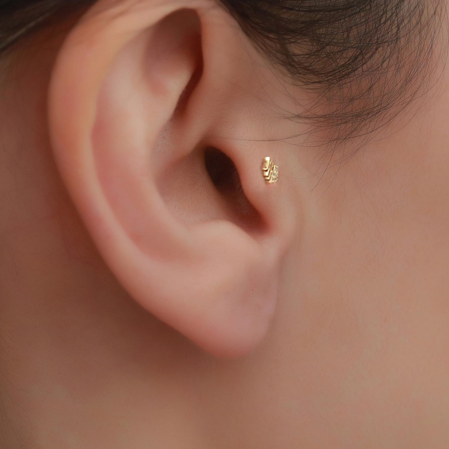 14 Ayar Altın Taşlı Balık Tragus Piercing