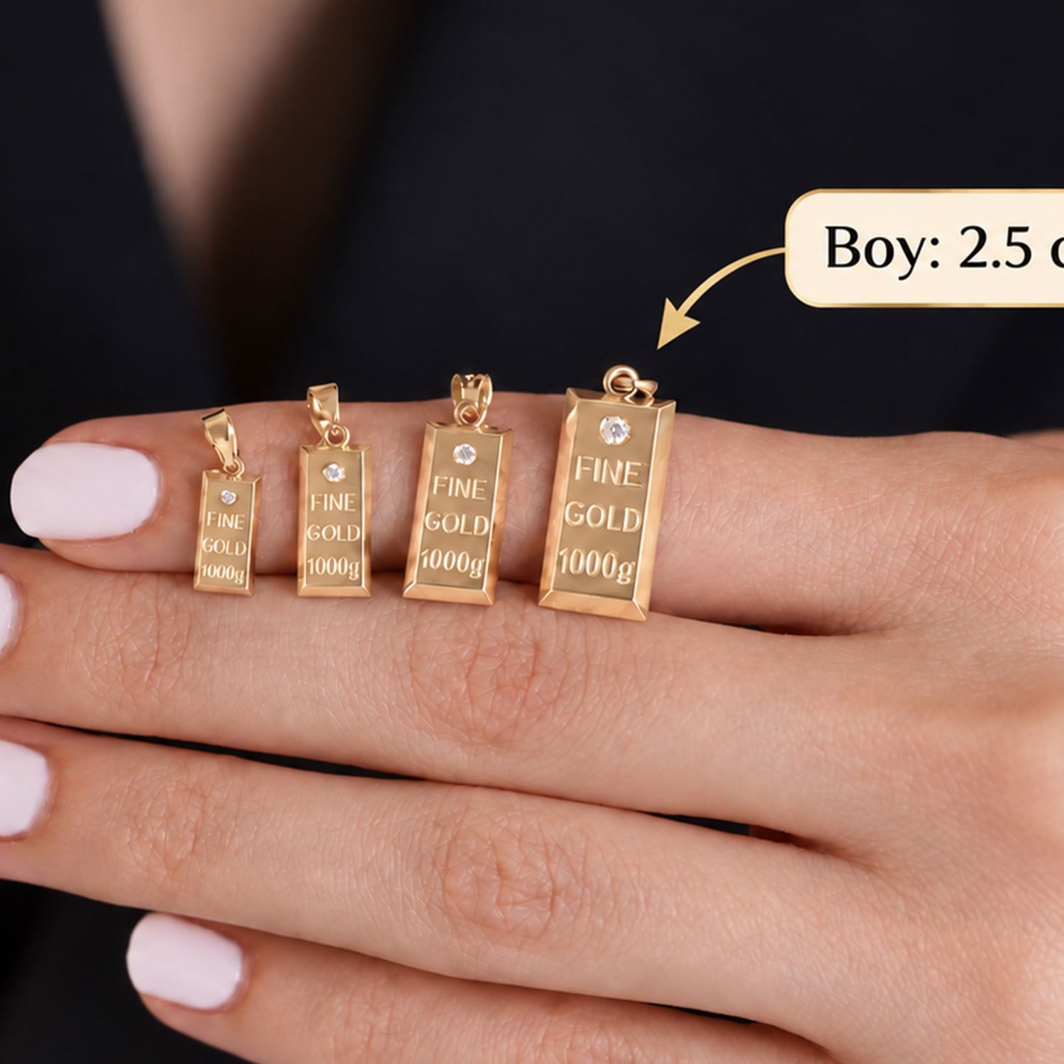 14 Ayar Altın Taşlı Külçe Kolye 2,5 cm