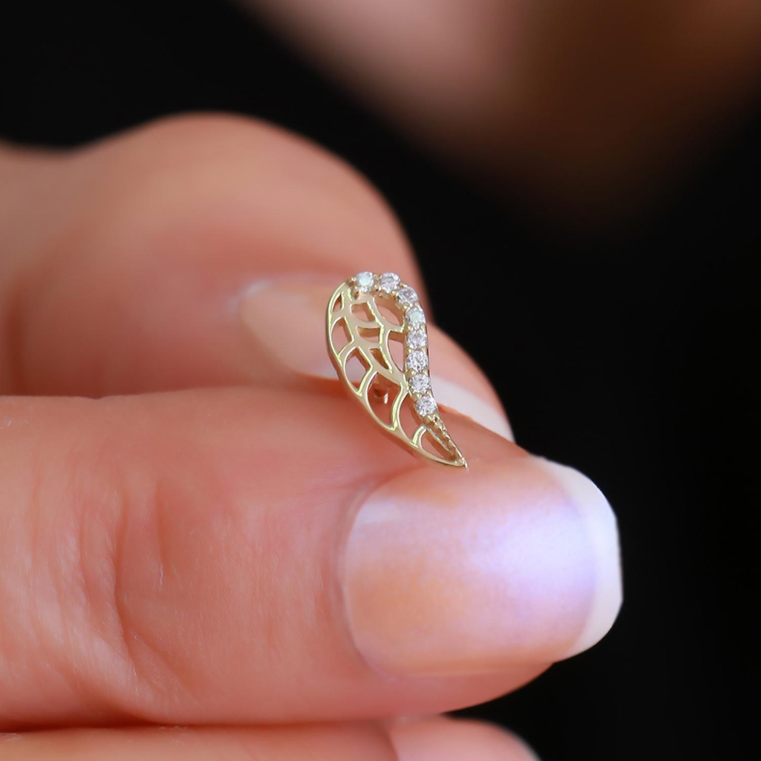 14 Ayar Altın Taşlı Melek Kanadı Tragus Piercing