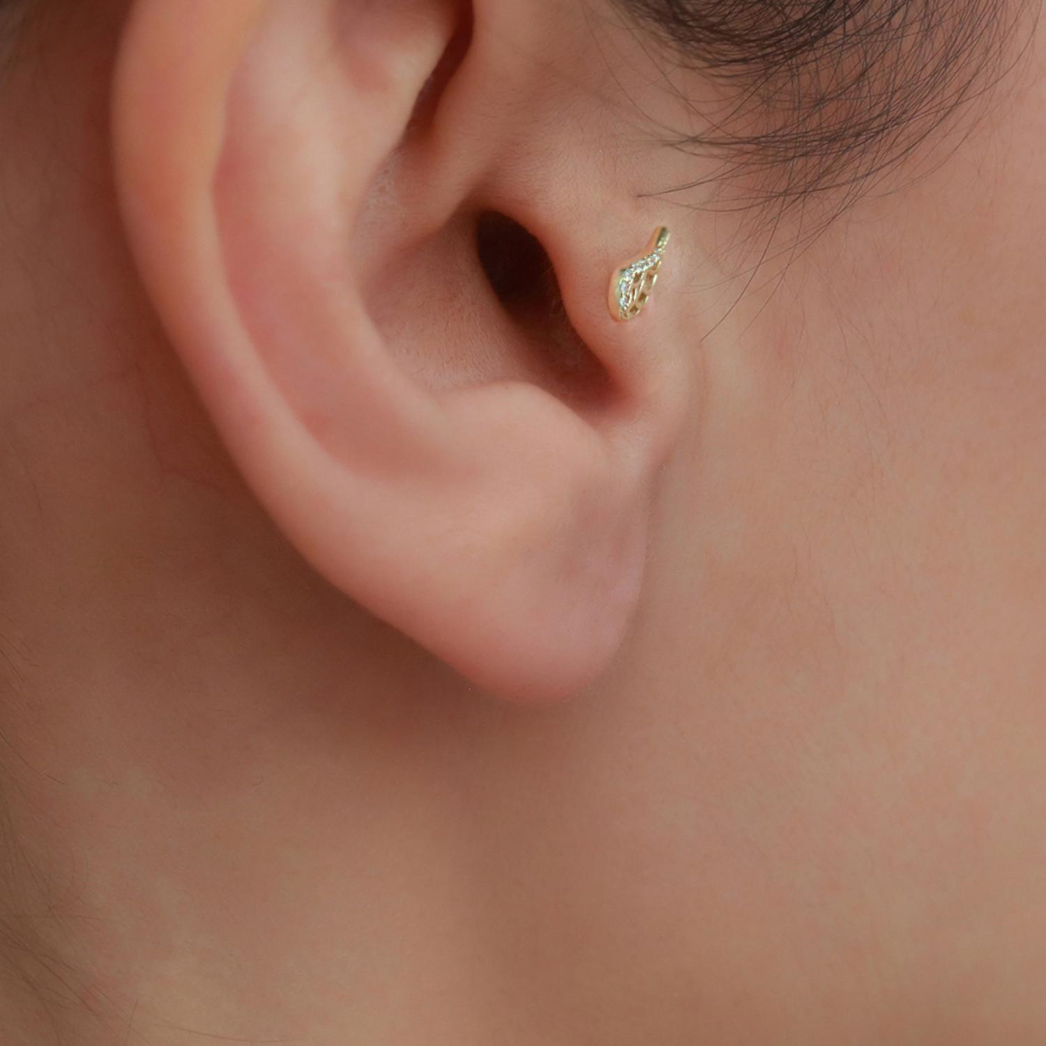 14 Ayar Altın Taşlı Melek Kanadı Tragus Piercing