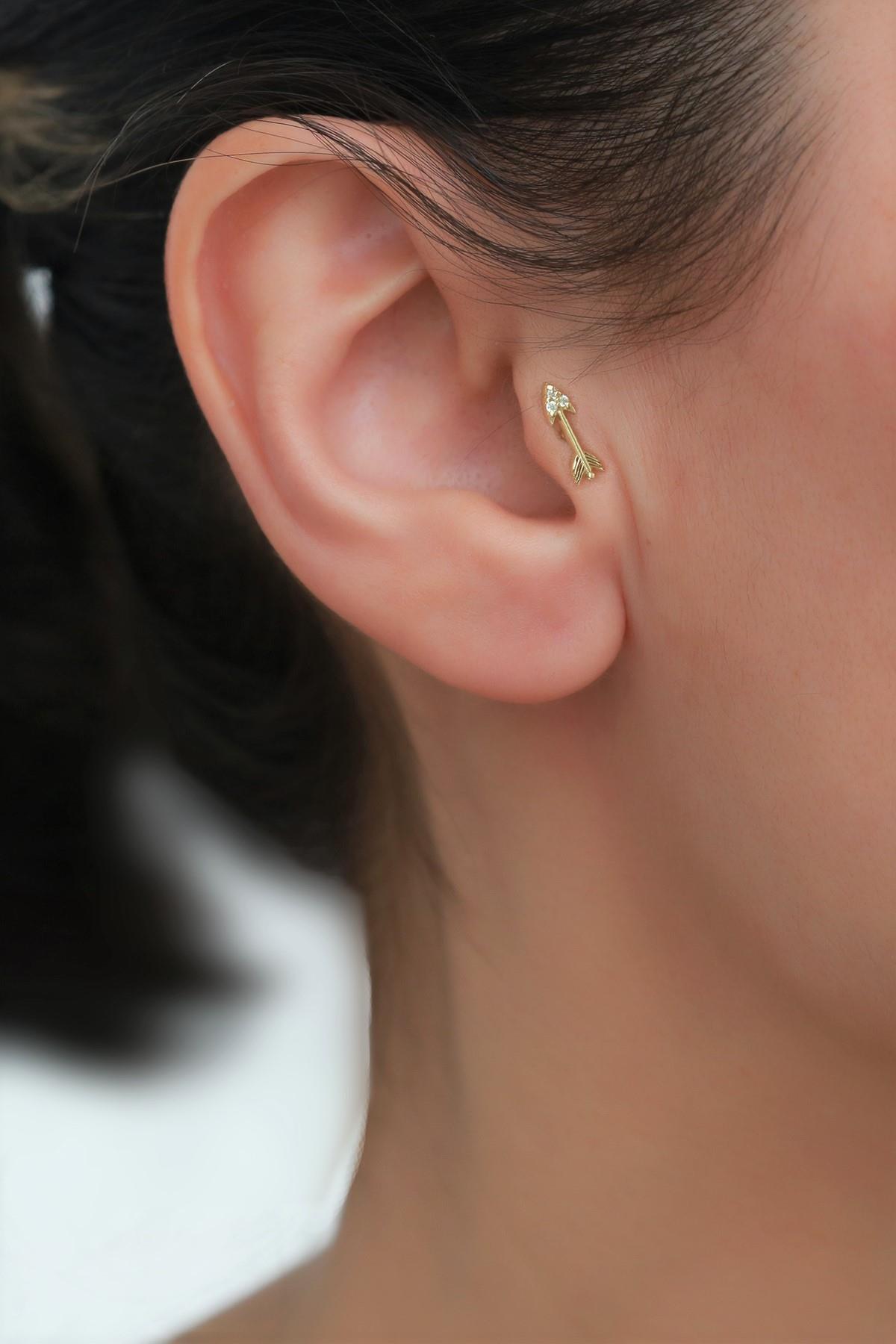 14 Ayar Altın Taşlı Ok Tragus Piercing