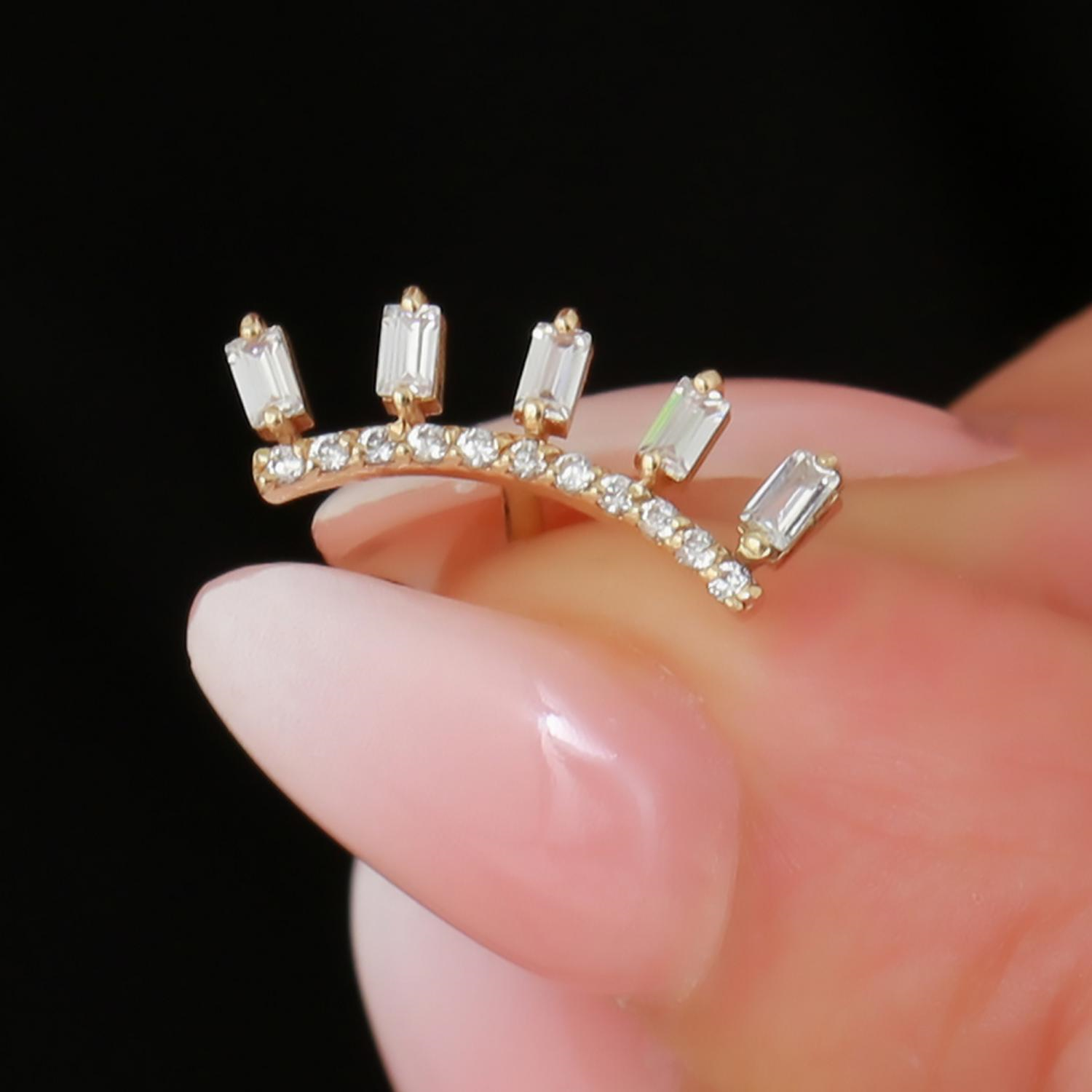 14 Ayar Altın Taşlı Taç Tragus Piercing