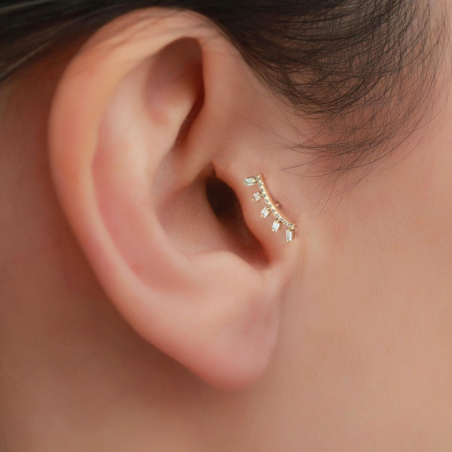 14 Ayar Altın Taşlı Taç Tragus Piercing
