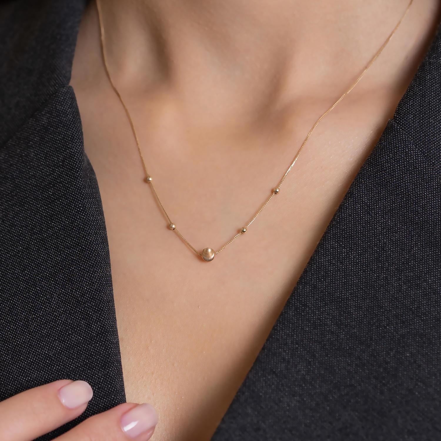 14 Ayar Top Detaylı Altın Kolye+ 4 cm Uzatmalı