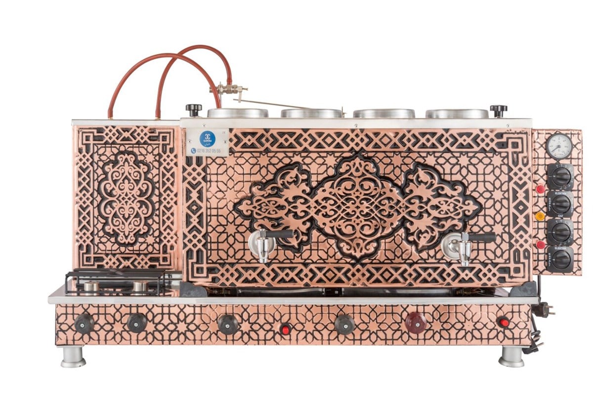 Çaycım 4 Demlikli Bakır Çay Kazanı Elektrik + Gazlı Ce Belgeli