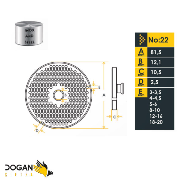 Doğan Çiftel 22 No Et Kıyma Makinesi Aynası 4 mm