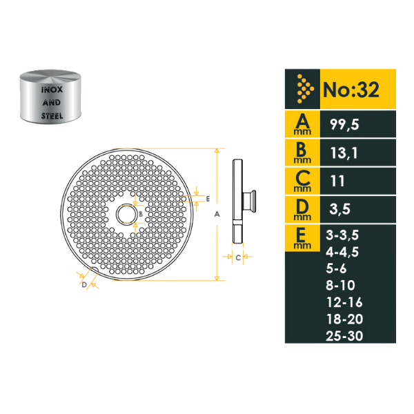 Doğan Çiftel 32 No Et Kıyma Makinesi Aynası 30 mm