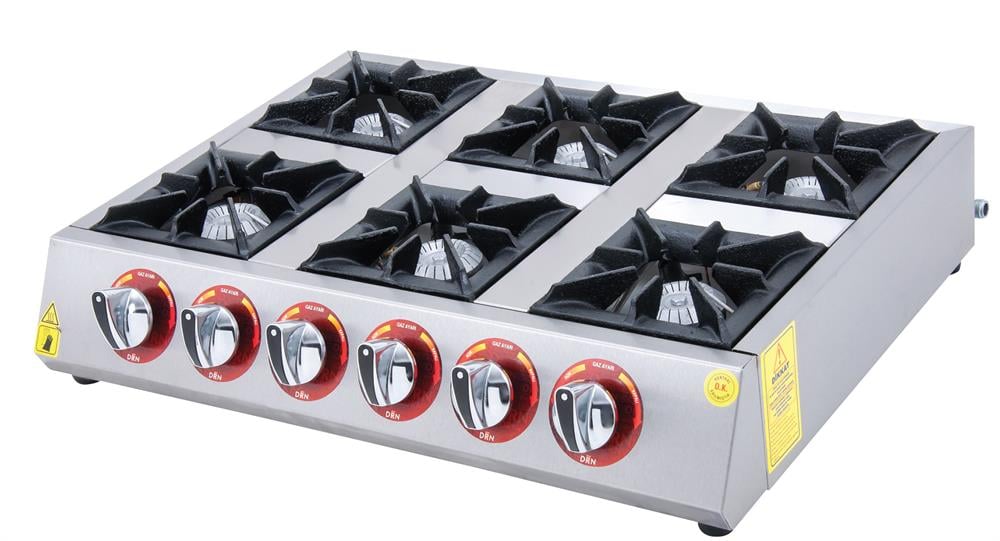 DRN 6'lı Mini Ocak, Doğalgazlı/LPG'li, Set Üstü, 75×55×16 cm, DRNMO-6