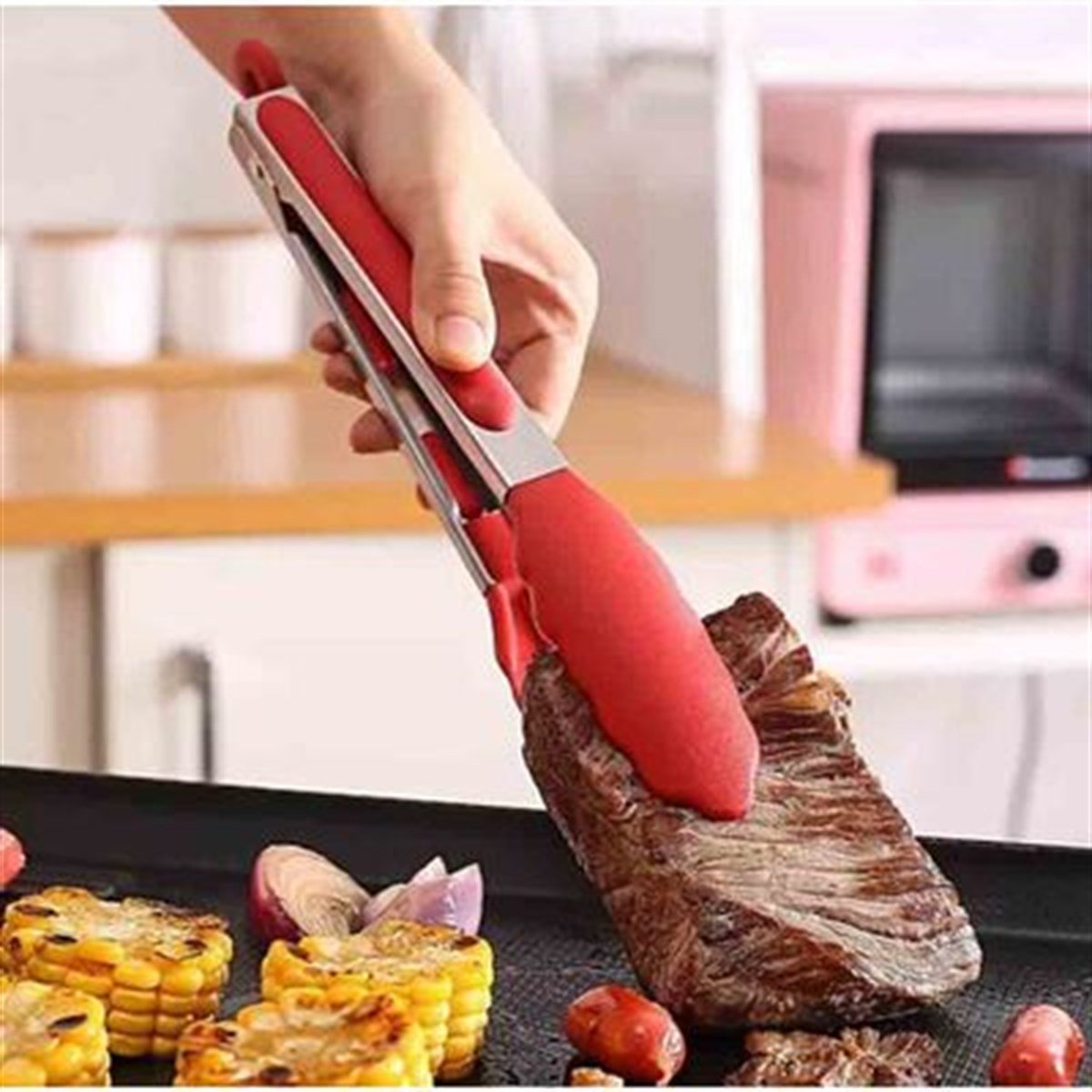 Epinox BMK-30 Barbekü Maşası Silikon, Kırmızı 30 cm