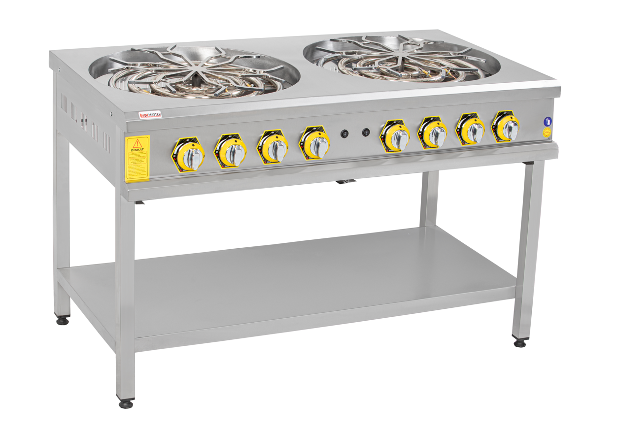 İnoxmaster 2'li Taban Raflı Motorlu Börek Ocağı, Doğalgazlı / LPG, 130x70x85 cm
