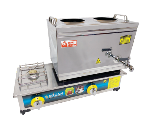 Mizan 2 Demlik Krom Çay Kazanı, 19 lt, 430 Kalite, Çift Tabanlı, Doğalgazlı Ce Belgeli
