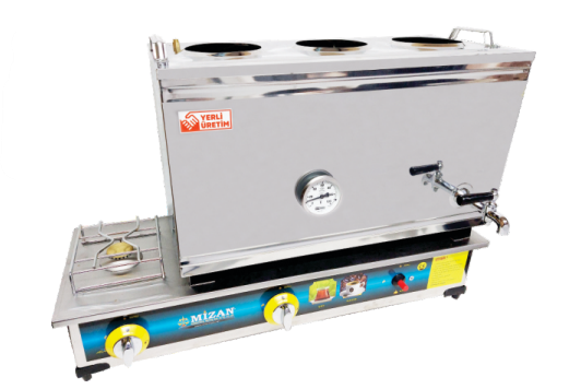 MİZAN 3 Demlik Krom Çay Kazanı, 38 lt, 430 Kalite, Doğalgazlı, Ce Belgeli