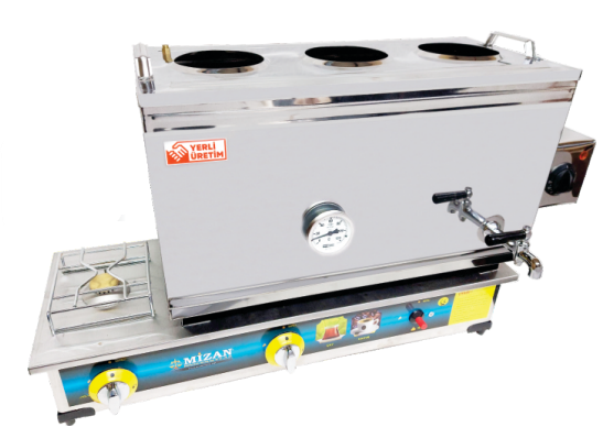 Mizan 3 Demlik Krom Çay Kazanı, 38 Lt, 430 Kalite, LPG+Elektrikli 