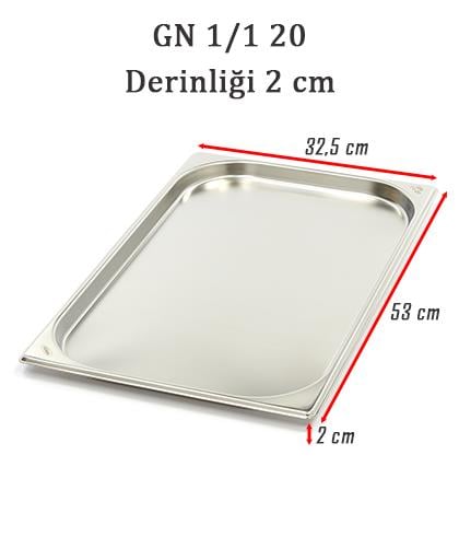 Net Çelik 1/1 - 2 cm Gastronom  Küvet (53 x 32.5cm) 2.5 lt 