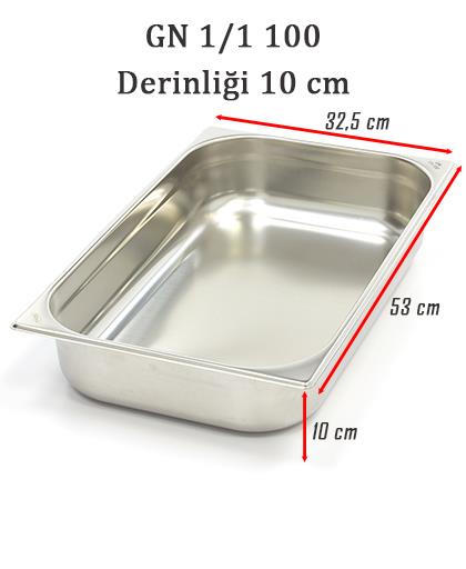 Net Çelik GN 1/1 - 10 cm Gastronom  Küvet (53 x 32.5cm) 14 lt 