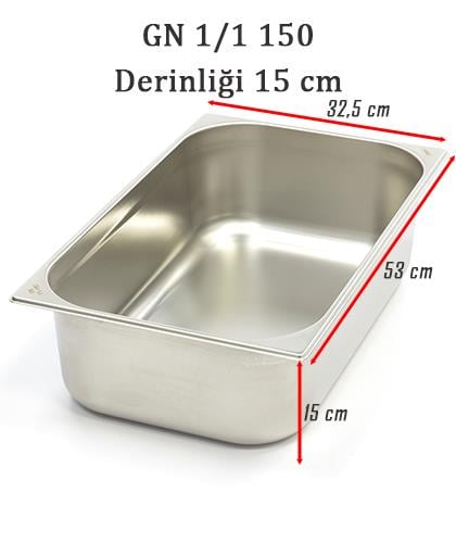 Net Çelik GN 1/1 - 15 cm Gastronom  Küvet (53 x 32.5cm) 21 lt 