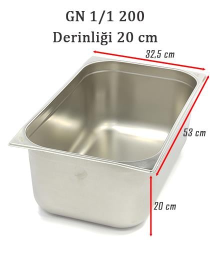 Net Çelik GN 1/1 - 20 cm Gastronom  Küvet (53 x 32.5cm) 28 lt 