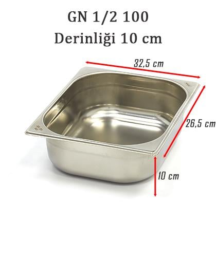 Net Çelik GN 1/2 - 10 cm Gastronom Küvet (32.5 x 26.5 cm) 6.5 lt 