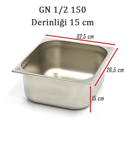 Net Çelik GN 1/2 - 15 cm Gastronom Küvet (32.5 x 26.5 cm) 9.5 lt 