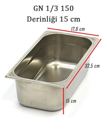 Net Çelik GN 1/3 - 15 cm Gastronom Küvet (32.5 x 17.5 cm) 5.7 lt
