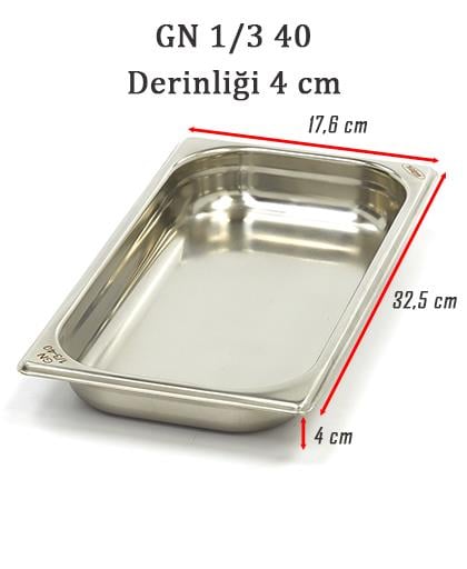 Net Çelik GN 1/3 - 4 cm Gastronom Küvet (32.5 x 17.5 cm) 1.5 lt