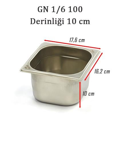 Net Çelik GN 1/6 - 10 cm Gastronom Küvet (17.6 x 16.2 cm) 1.6 lt  