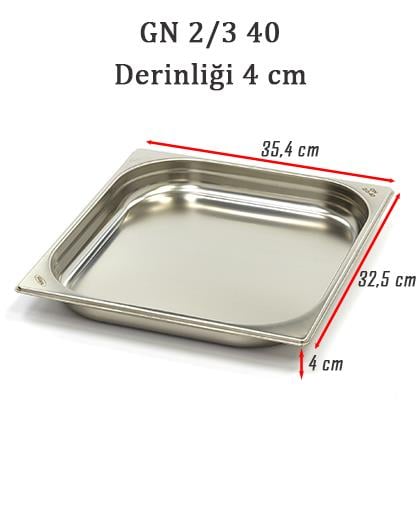 Net Çelik GN 2/3 - 4 cm Gastronom Küvet (35.4 x 32.5cm) 3 lt 