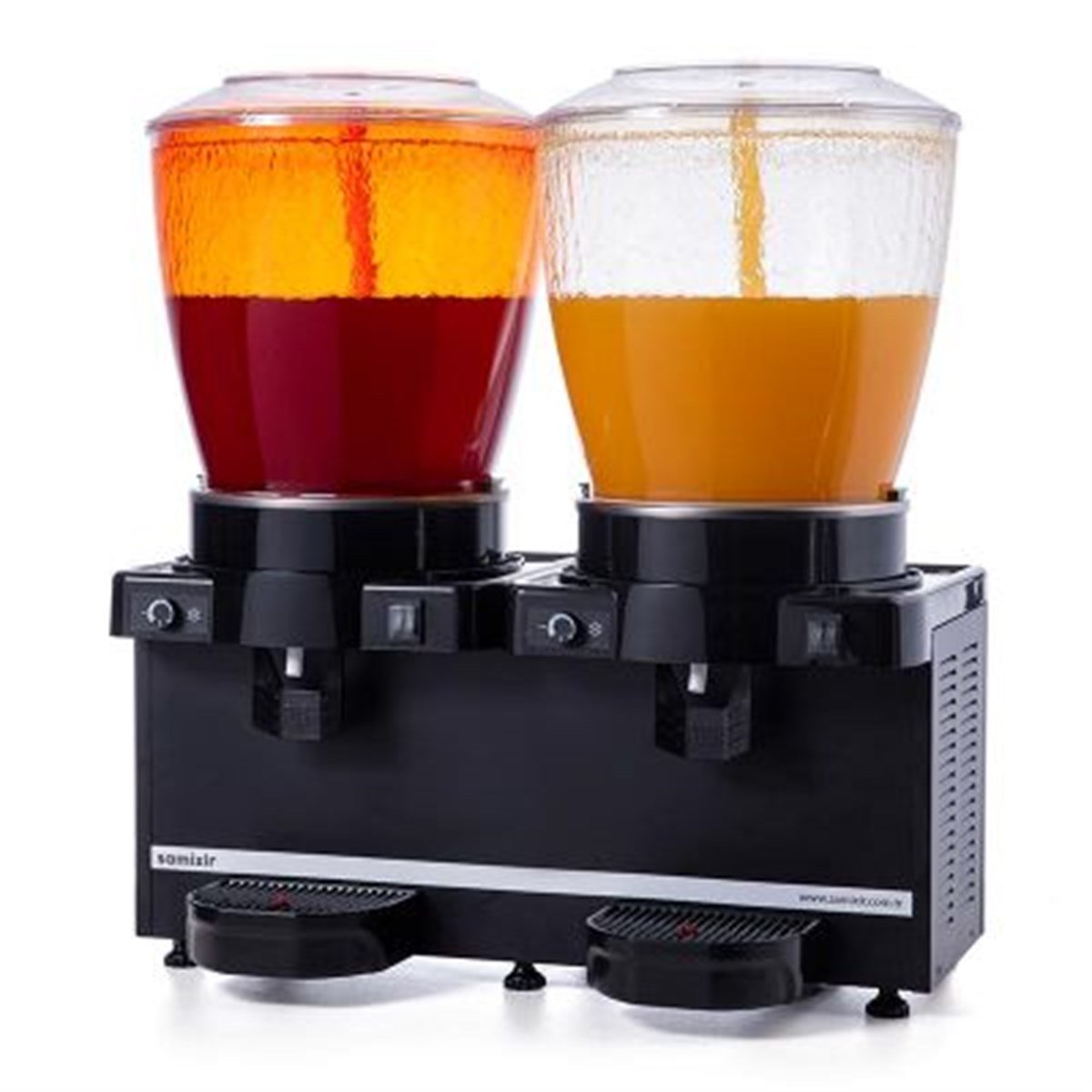 Samixir Twin Fıskiyeli Soğuk İçecek Dispenseri, 22+22 L, Panoramik, Analog, Siyah