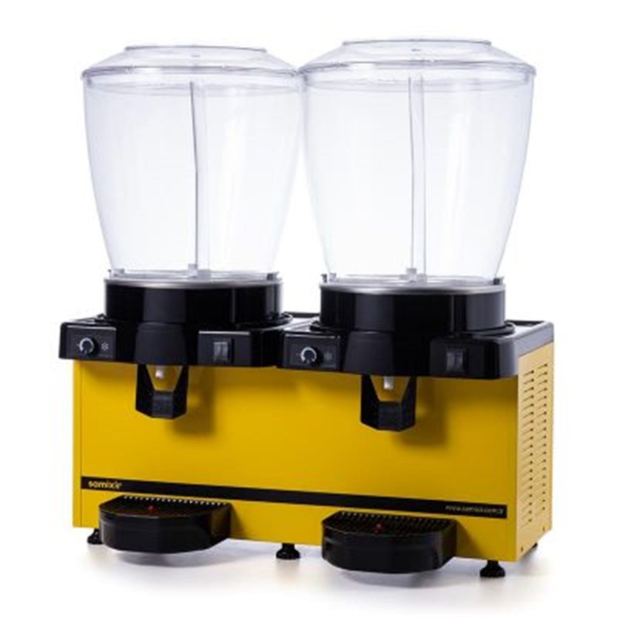 Samixir Twin Fıskiyeli Soğuk İçecek Dispenseri, 22+22 L, Panoramik, Analog, Sarı