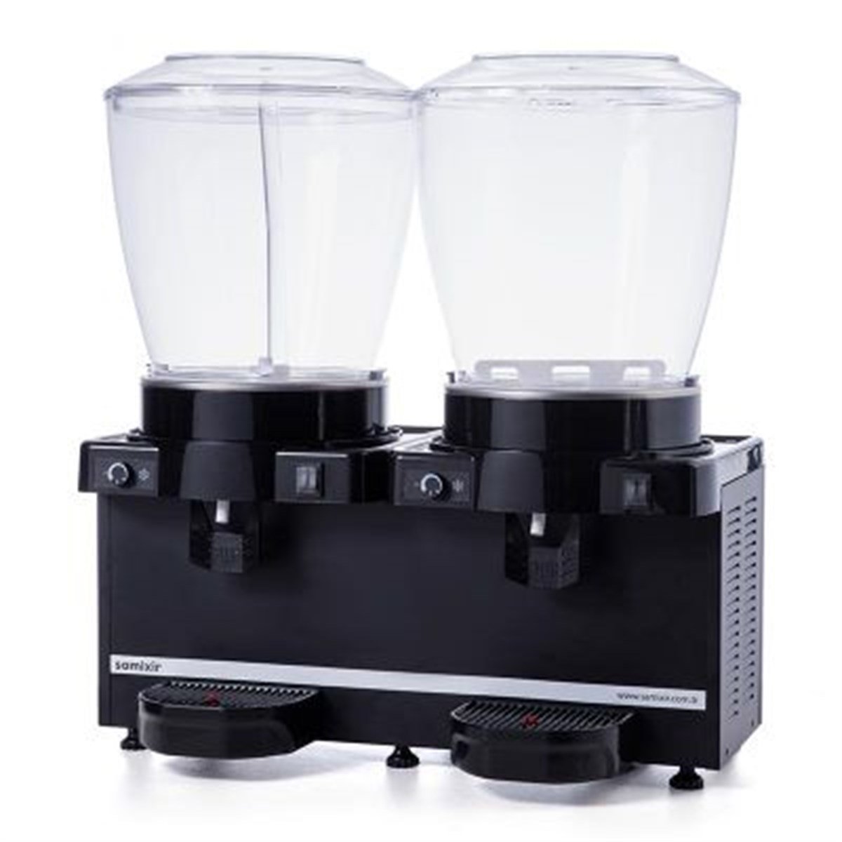 Samixir Twin Fıskiyeli ve Karıştırıcılı Soğuk İçecek Dispenseri, 22+22 L, Panoramik, Analog, Siyah